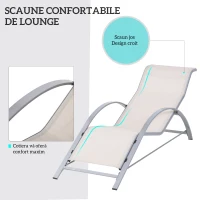 Outsunny Set de 2 Șezlonguri și Măsuță cu Blat din Sticlă, 59x169x66 cm, Crem(m-4)