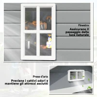 Outsunny Casetta da Giardino con Finestra e Doppia Porta PP e Alluminio, 183x134x210 cm, Grigio(m-7)