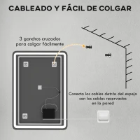 HOMCOM Espejo de Baño con Luces LED 70x100 cm 3 Colores de Luz Brillo Regulable Función Antivaho Función de Memoria IP44(m-9)