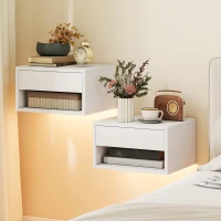 HOMCOM Lot de 2 tables de chevet suspendues avec éclairage LED RGB contrôle par application, étagère, tiroir, 37x32x21cm, blanc(m-2)
