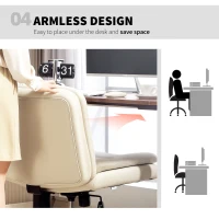 HOMCOM Armless Office Chair, PU Leather Criss Cross Legged Desk Chair with Wide Seat, Double-Tier Padding, Throw Pillow and Tilt Function, Height Adjustable Swivel Computer Seat for Home, Beige(m-6)