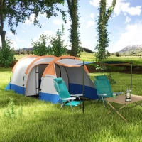 Outsunny Campingtent voor 3 Personen, met Lantaarnhaak, Drie Ingangen, Waterdicht, Oranje(m-10)
