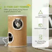 PawHut Cat Barrel Tower, 2-Layer Small Cat Tree with Sisal Exterior for Scratching, for 1-2 Cats, Brown(m-4)