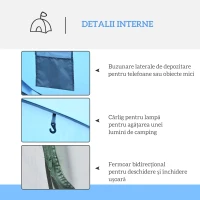 Outsunny Cort de Camping Pop Up pentru 2 Persoane cu 2 Uși, 4 Ferestre și Înveliș Impermeabil, 263.5x220x123 cm, Verde(m-5)