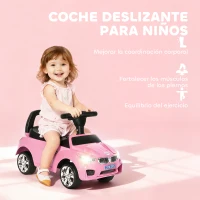 HOMCOM Coche Correpasillos para Niños de 18-36 Meses con Faros Música Bocina Volante Espacio de Almacenaje y Asa Rosa(m-4)