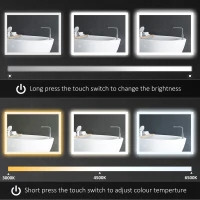 kleankin LED Badezimmerspiegel, Hintergrundbeleuchtung, Touch-Funktion, Memory-Funktion, kein Beschlagen, 80 x 60 cm(m-5)