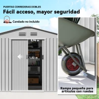 Outsunny Cobertizo de Jardín Exterior 4,9 m² 277x195x192 cm con Puerta Corredera Ventilación y Kit de Fundación Gris(m-5)