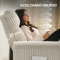 HOMCOM Sillón Relax Reclinable Manual Tapizado en Pana Instalación Rápida Reposapiés Acolchado Grueso Crema(m-6)