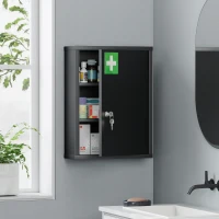 kleankin Armario para medicamentos para montaje en pared con cerradura, armario mural de acero de 3 niveles, 40 x 15 x 53,5 cm, negro(m-2)