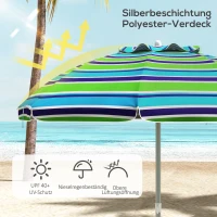 Outsunny Strandparasol Ø178 cm UV 40+ windbestendig stabiele parasol verstelbare hoogte met kantelfunctie ventilatie draagtas multicolor(m-4)