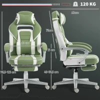 HOMCOM Silla Gamer Reclinable con Altura Ajustable Reposapiés Retráctil Soporte Lumbar y Reposacabezas Desmontable Verde(m-3)
