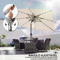 Outsunny Chapéu de Sol de Jardim com 24 Luzes LED Solares Cobertura Inclinável Poste Metálico 29x25 m Creme(m-8)