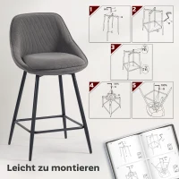 HOMCOM 2er-Set Barstühle mit Cordbezug und Stahlbeinen, Polsterstühle für Kücheninsel, Esszimmer, Grau(m-7)