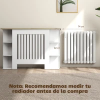 HOMCOM Cubre Radiadores con Estantes Cubreradiador de MDF Diseño Moderno de Listones para Salón Dormitorio 124x19x83 cm Blanco(m-4)