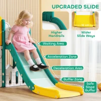 AIYAPLAY Zestaw zjeżdżalni 7 w 1 dla małych dzieci, kosz do koszykówki, motyw żaby, zestaw do wspinaczki, siedzisko huśtawkowe, wewnątrz i na zewnątrz, żółty+zielony(m-5)