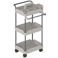 HOMCOM Carrito Auxiliar con Ruedas de 3 Niveles Carrito de Cocina con Cestas Extraíbles y Soporte para Toallas Gris