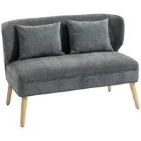 HOMCOM 2-Sitzer-Sofa, kleines Chenille-Sofa mit Flügelrücken, dickem Sitz, Gummibaumholzfüßen, Grau(m-10)