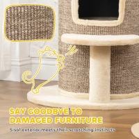 PawHut Cat Barrel 61H cm, 2-Level Small Cat Tree with Jumping Platform, 2 Caves, Sisal Scratching Exterior, for Lounging and Playing, Beige(m-5)