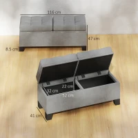 HOMCOM Panca Fondoletto Contenitore in Tessuto con Imbottitura Trapuntata, 116x41x47cm, Grigio(m-3)