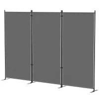 Outsunny 3-delige scheidingswand 260 x 30 cm Vrijstaand Paravent Privacy-scherm van Metaal, Outdoor Ruimtedeler Donkergrijs(m-10)
