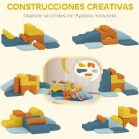 AIYAPLAY Juego de 9 Bloques de Espuma para Niños con Fundas de Terciopelo Lavables para Escalar y Gatear Multicolor(m-4)