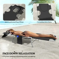 Outsunny 5-Position Adjustable Sun Loungers Set of 2 with Reading Hole and Side Pocket, Black(m-5)