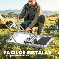 Outsunny Mesa Dobrável de Campismo 60x40x60 cm com Altura Ajustável em 4 Níveis Rede de Armazenamento Estrutura de Alumínio Preto(m-8)