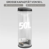 HOMCOM 50 Liter Sensor-Mülleimer mit Soft-Close-Funktion, berührungsfreier Abfalleimer aus Edelstahl für hygienische Küchen, Büros, Silberfarben(m-5)