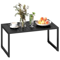 Outsunny Bijzettafel met Latjesontwerp Balkontafel van Aluminium Koffietafel Weerbestendig 90 x 50 x 42 cm Zwart(m-1)