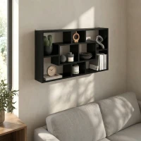 HOMCOM Estante de Pared Decorativo Estantería para Libro, CDs con 8 Cubos 85x14,5x47,5 cm Negro(m-7)