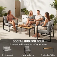 Outsunny Outdoor Garden Furniture Set, 4 Piece Patio Furniture with Slatted Table, Indoor Outdoor Balcony Patio Conservatory Set(m-8)