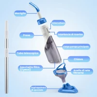 Outsunny Aspirapolvere per Piscina Senza Fili con Spazzola e Filtri, in ABS e Alluminio, 90x24x13.5 cm, Blu(m-8)