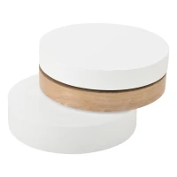 Round Coffee Table with Rotating Hidden Storage Sections, Space-Saving Table for Modern Living Spaces, 60L x 60W x 35H cm, White+Wood(m-13)