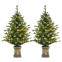 HOMCOM Set of Two Artificial 4ft Christmas Trees, with Lights - Green(m-10)