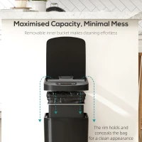 HOMCOM 12L Sensor Bin, Automatic Touchless Motion Sensor Kitchen Bin with Fingerprint Resistant Stainless Steel, Black(m-6)