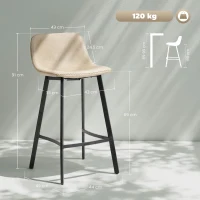 HOMCOM Bar Stools Set of 2, PU Leather Dining Stools with Backrest, Footrest, for Kitchen, Counter, Breakfast Bar, Light Brown(m-3)