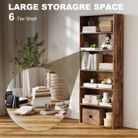 HOMCOM Six Shelf Bookcase - Rustic Brown(m-4)