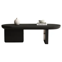 Oval Centre Coffee Table with Double Square Legs and Felt Feet, Minimalist Table for Compact Living Rooms, 119.5L x 50W x 35.5H cm, Black(m-11)