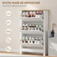 HOMCOM Dulap pentru Pantofi Slim pentru 18 Perechi de Pantofi, 3 Sertare cu 2 Rafturi Reglabile și Detasabile, 72x26x112 cm, Alb(m-4)