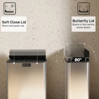 HOMCOM Dual Kitchen Bin with Soft-Close Butterfly Lid, 2 x 28L Stainless Steel Pedal Bin with Removable Inner Buckets, Fingerprint-Proof for Recycling and Waste, Silver Tone(m-5)
