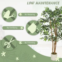 HOMCOM 150cm Artificial Ficus Tree, Fake Potted Tree with Solid Wood Trunk and Pot for Indoor, Green(m-5)