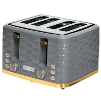 HOMCOM Toaster für 4 Scheiben mit 7 Bräunungsstufen, High-Lift, Aufwärm-/Auftau-/Abbruchs-Funktion, Graue Wellenoptik(m-10)