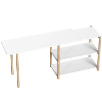 HOMCOM Computer Desk with Storage Shelves Modern Writing Desk Bamboo Frame for Home Office 150 cm White and Oak(m-1)