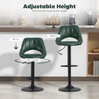 HOMCOM Set of Two Faux Leather Bar Stools - Dark Green(m-6)