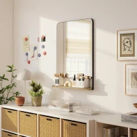 HOMCOM Wall Mirror with Wood Shelf - Black(m-7)