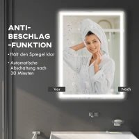 HOMCOM Badspiegel Badezimmerspiegel Wandspiegel LED´s. Ber, gsschalter, Antibeschlagfunktion, 60 x 80 x 4 cm, Weiß(m-6)