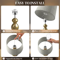 HOMCOM Bedside Lamps Set of 2, Modern Table Lamps with 3 Colour Temperatures, USB A+C Charging Ports and Linen Shade for Living Room Bedroom Office, Gold Tone(m-7)