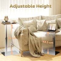 HOMCOM C Shaped Side Table, Small End Table with Adjustable Height and Metal Base for Living Room, Bedroom, Rustic Brown(m-5)