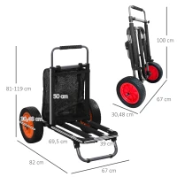 SPORTNOW Carro Playa Plegable Carro Transporte con Grandes Ruedas de 30 cm para Todo Terreno con Bolsillo y Mango Telescópica(m-3)