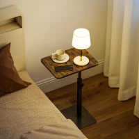 HOMCOM C Shaped Side Table, Small End Table with Adjustable Height and Metal Base for Living Room, Bedroom, Rustic Brown(m-8)